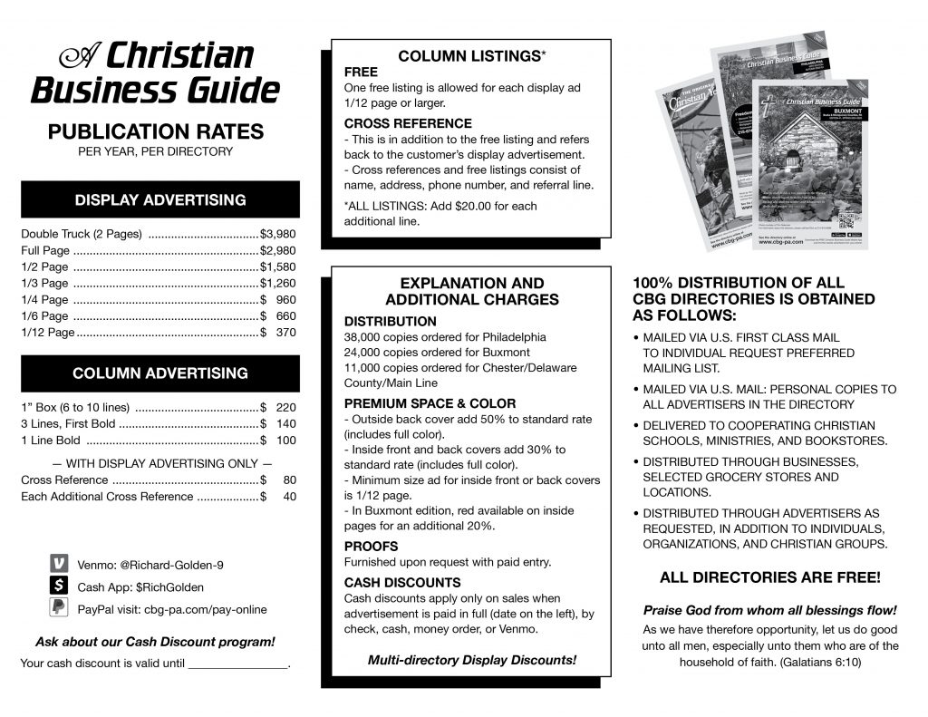 Christian Business Guide Advertising Rates 2024